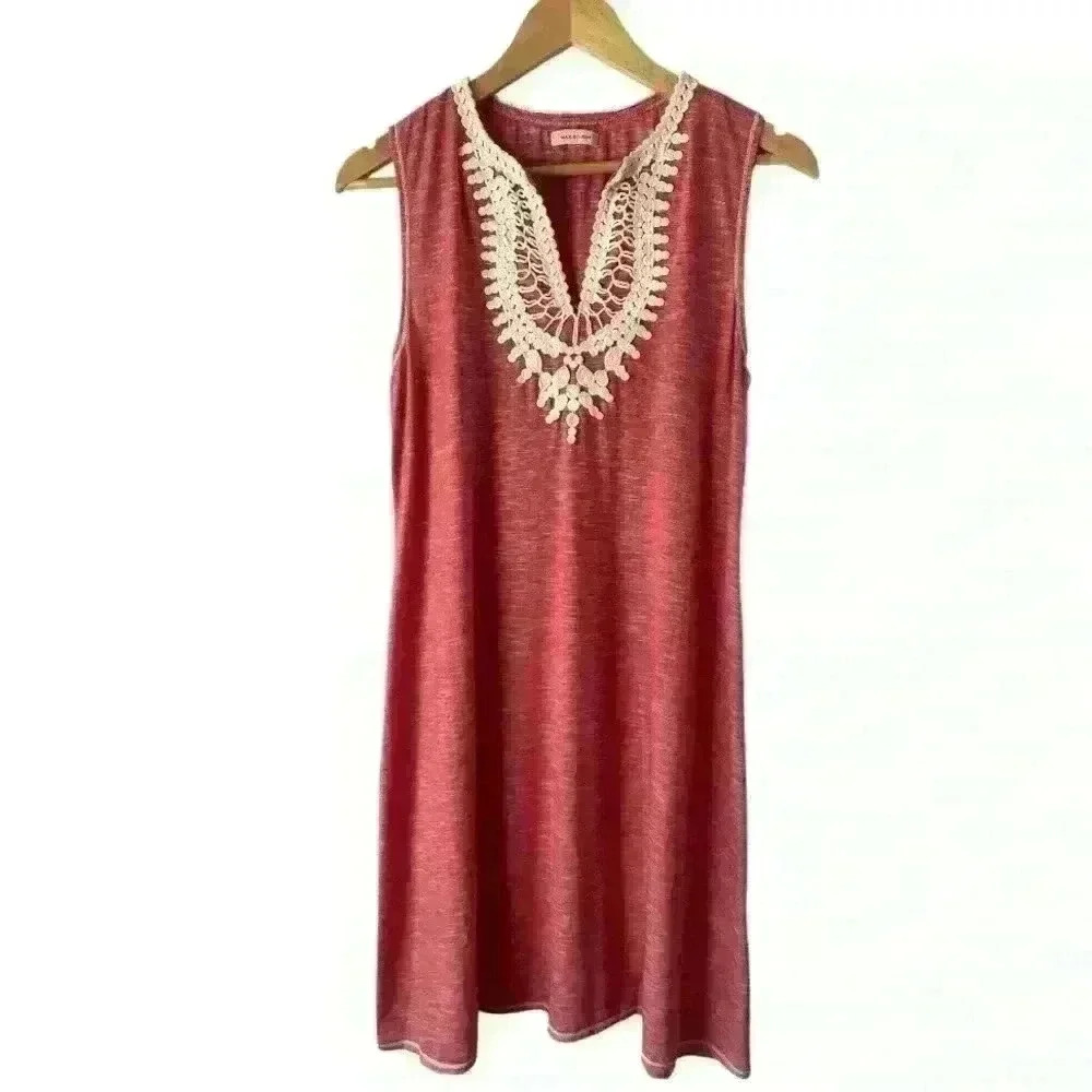 Max‎ Studio Women's Pink Lace Crochet Sleeveless V Neck Midi Dress Size M/L